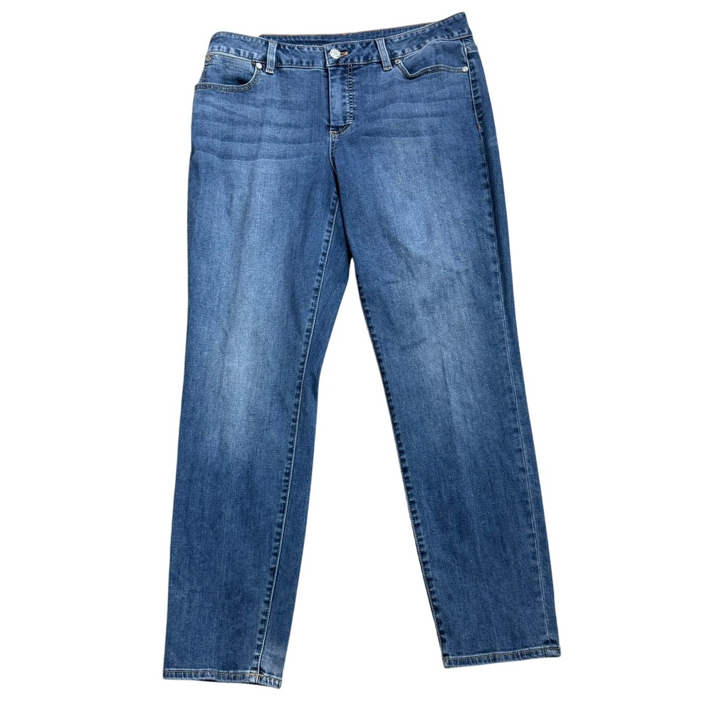 TALBOTS Womens 12 Petite Signature Ankle Blue Jeans Medium Wash Stretch Straight